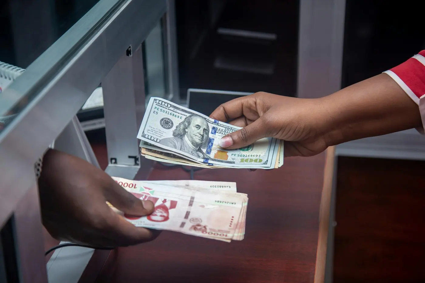 Bank counter transaction and financial institution environment